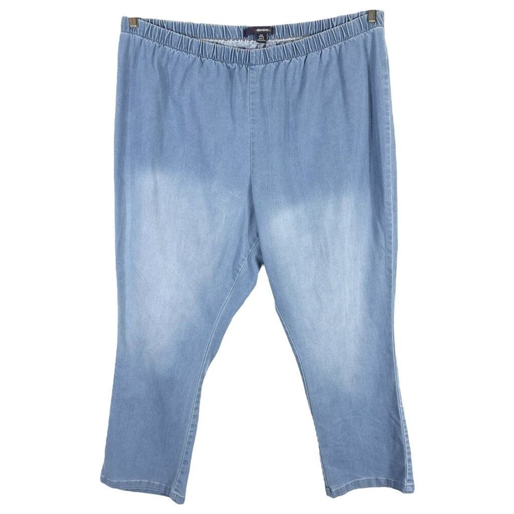 Denim 24 7 Roamans Plus Size 30WP Jeans Dip Dye Straight Pull On Elastic 1205